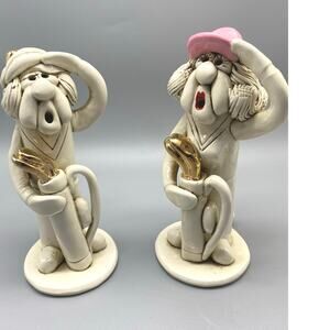 Tweeples World Ceramic Lady Golfer Joe Peck. whimsical Also a whistle. Set of 2‎